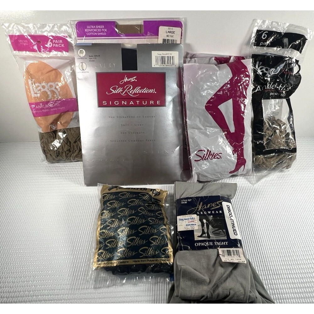 Vintage Lot of 7 Pantyhose 6 Knee highs
